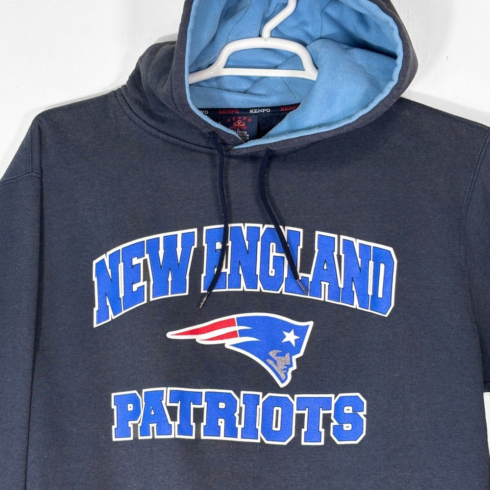 VTG Kenpo New England‎ Patriots Hoodie Mens L Navy Blue NFL Football Sweatshirt
